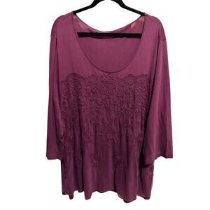 Catherines Embroidered Lace Women's Tunic Burgandy Purple Plus Size 2X 22/24W